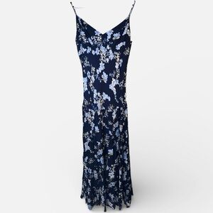 WAYF Floral Navy Blue Ruffle Maxi Dress